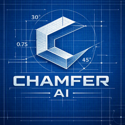 Chamfer AI logo, for a Windows app that drafts conflicts, RFIs, and reports from construction files on the PC.